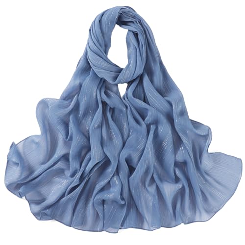 Women Hijab Chiffon Head Scarf Lightweight Shimmer Scarves Crepe Wedding Shawls and Wraps for Evening Dresses Shiny - color: Blue 17#