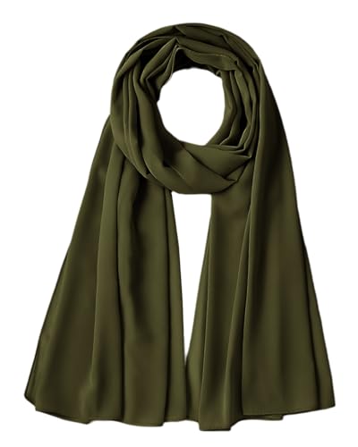 Chiffon Scarf for Women Lightweight Breathable Sunscreen Soft Solid Hijab Scarf for Daily & Muslim Wear - color: Military Green Chiffon Scarf
