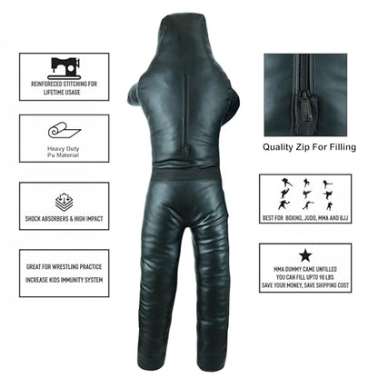 BJJ Wrestling Grappling Throwing Dummy Bag, Unfilled, PU Leather