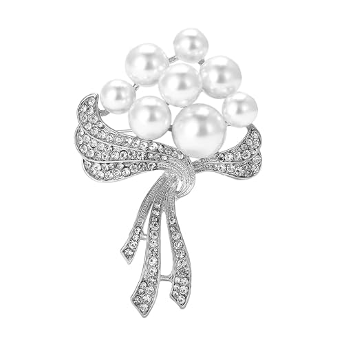 Pearl Brooch,Flower Brooch Pearl Brooches for Women Elegant Vintage Womens Brooches and Pins - color: Silver