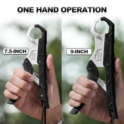 7.5'' Floating Fish Gripper, Fishing Grabber | Catfish Mouth Pliers, Caught Bass Holder, Fish Scale Hook Clamp, Saltwater Lip Grip Tool with Lanyard, Gifts for Men - color: Black-white