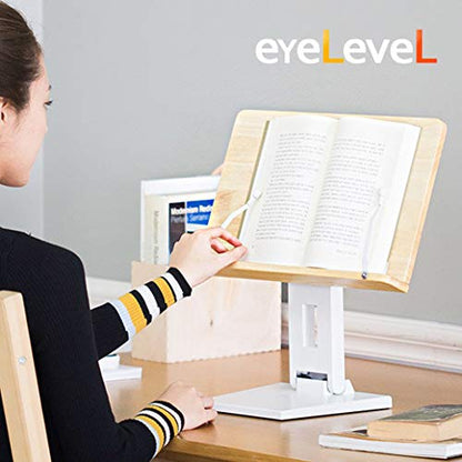 EYELEVEL Wooden Book Stand Reading Rest Bookrest Cookbook Laptop Holder for Textbook Music Score Desk Laptop Height Adjustable 270° Angle Adjustable