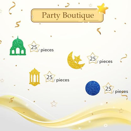 100pcs Eid Mubarak Confetti, Gold Glitter Ramadan Kareem Table Confetti for Muslim Islamic Party, Eid Paper Cut Outs, Holiday Festival Birthday Party Table Decoration - style: Mubarak-2
