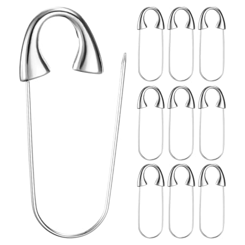 M METERXITY 10-Pack Large Safety Pin, 2.13 in(54mm) Zinc Alloy Heavy Brooch Pin for Sewing Clothes/Costume/Skirts Garments/Craft Supplies, Decorative Safety Pins [Silver Tone] - color: Silver Tone, size: 2.13 In(54mm)