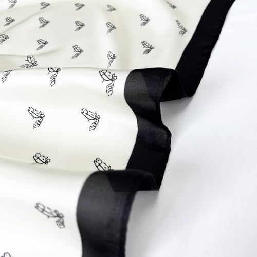 FONYVE Silk Feeling Scarf Medium Square Satin Head Scarf for Women 27.5 × 27.5 inches - color: 04 White Horsehead