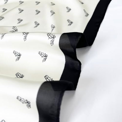 FONYVE Silk Feeling Scarf Medium Square Satin Head Scarf for Women 27.5 × 27.5 inches - color: 04 White Horsehead