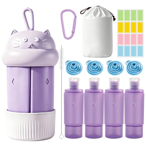 4 in 1 Portable Travel Dispenser Bottle, Travel Toiletry Containers(Purple) - color: Purple