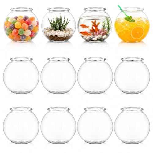 Okllen 12 Pack Plastic Ivy Bowls, 16 Oz Round Fish Bowl Unbreakable Vases Bowls for Home Decor, Carnival Games, Candy, Party Favors, Centerpiece, BPA Free, Clear