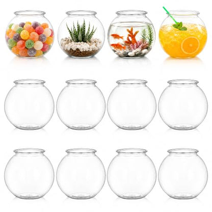 Okllen 12 Pack Plastic Ivy Bowls, 16 Oz Round Fish Bowl Unbreakable Vases Bowls for Home Decor, Carnival Games, Candy, Party Favors, Centerpiece, BPA Free, Clear