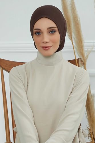 Aisha's Design Instant Turban 95% Cotton Head Scarf Headwear Combed Cotton Ninja Cap, Slip on Jersey Hijab - color: Brown