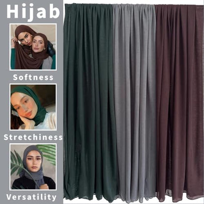 Solid Hijab Scarf,Polyester Head Wrap Long Muslim Headscarf for Women,3PCS | Soft Stretch Premium Polyester, 180×80cm Lightweight Hijab, Multi-use as Wrap, Shawl, Turban, Hair Scarf,fit Daily,ideal Gift