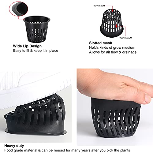 ORIMERC 4 inch 15 Pack Net Cups Pots, with 15 feet Self Watering Rope, 15 Plant Labels, for Hydroponics Aquaponics Kratky Orchid Vegetable Indoor Outdoor Growing Baskets Nursery Slotted Mesh BPA Free - size: 4 inch (15 Pack)