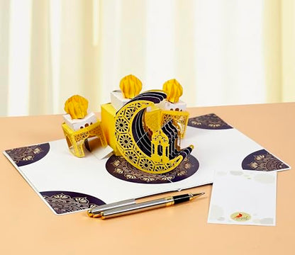 CUTPOPUP Ramadan Card Pop Up, 3D Ramadan Kareem, Eid Mubarak, Awesome Holy Month Present, Eid al-Fitr Celebration, Muslim Holiday, with Note and Envelope SD258US1520