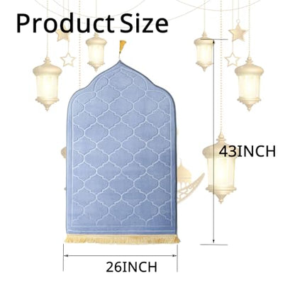Padded Prayer Mat Rug 43"x26" - Thick Sponge Memory Foam Travel Prayer Mat for Men,Women,Soft Luxury Fabric for Eid Ramadan,Islamic Decor,Prayer Room,Umrah Essentials,Ideal Islamic Gift(Gray)