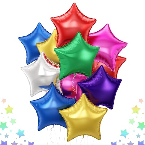 Colorful Star Foil Balloons, 18 Inch 14 Pcs Mixed Stars Shape Mylar Helium Balloons, Pentagram Aluminum Set for Birthday Baby Shower Rainbow Party - color: Colorful