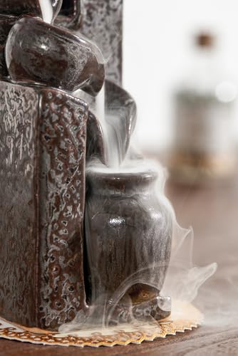 Unique Cascading Basins Ceramic Waterfall Incense Holder, Paired with a Pack of Backflow Incense Cones. (Metallic) - color: Metallic