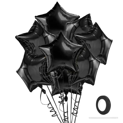 Star Balloons, 18 Inch Foil, 10 PCS Black, Decorative-Balloons, General Celebration, Adult, Unisex Adult, Unisex, Star, Aluminum, 18 inches, Aluminum Foil, Sturdy, Reusable - color: Black