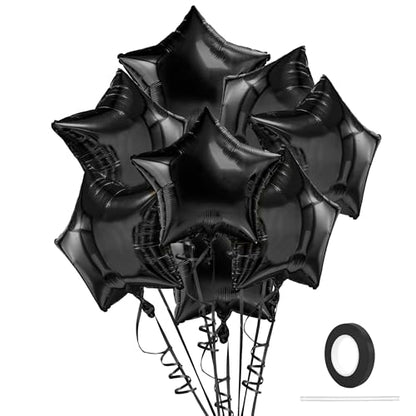 Star Balloons, 18 Inch Foil, 10 PCS Black, Decorative-Balloons, General Celebration, Adult, Unisex Adult, Unisex, Star, Aluminum, 18 inches, Aluminum Foil, Sturdy, Reusable - color: Black