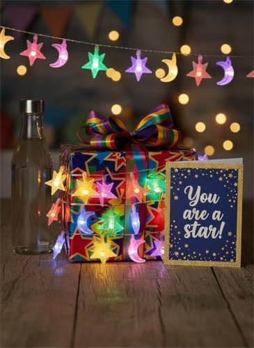 Star and Moon String Lights, 30 LED Battery Powered Fairy Lights, Waterproof for Outdoor Indoor Decor, Bedroom, Patio, Garden, Party, Wedding - style: Star and Moon