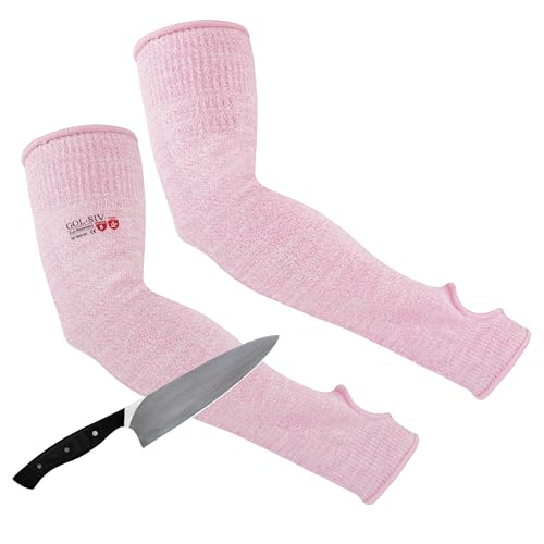 Arm Protectors For Thin Skin And Bruising, Cut Resistant Sleeves For Men Women, A5 Level Pink Arm Sleeve For Gardening (Pink, 17.7 In) - color: Pink, size: 17.7 in - 1 Pair