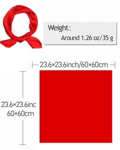 Saiusloa Solid Color Neck Scarf For Women Square Satin Head Scarves headband Bandanas 23.6× 23.6 inches - color: 3-red
