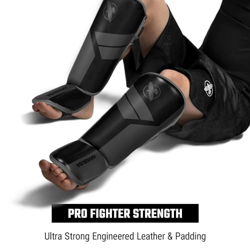 Hayabusa S4 Kids Shin Guards, Muay Thai, MMA, Kickboxing, Martial Arts - color: Black, size: Large-X-Large
