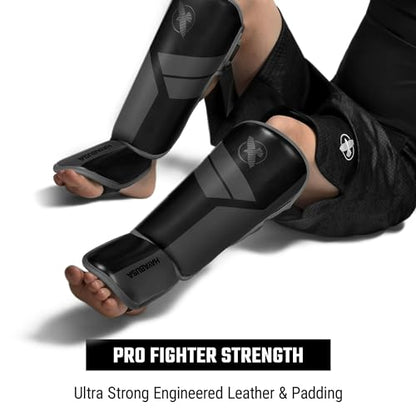 Hayabusa S4 Kids Shin Guards, Muay Thai, MMA, Kickboxing, Martial Arts - color: Black, size: Large-X-Large