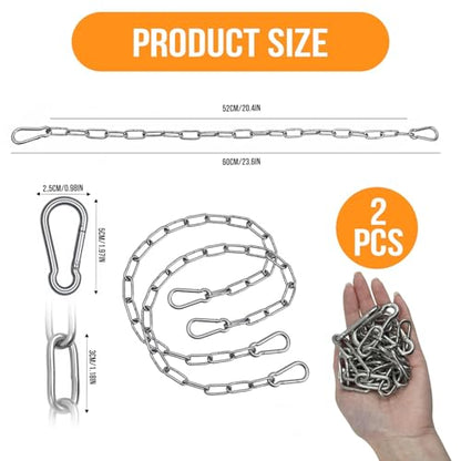 Heavy Duty Stainless Steel Chain, 20 Inch Stainless Steel Swing Chain with 2 Carabiners, Security Chain Suitable for Boxing Punching Bag, Porch Swing Hammock Chair Hanging - color: 20 Inch 2 Pcs