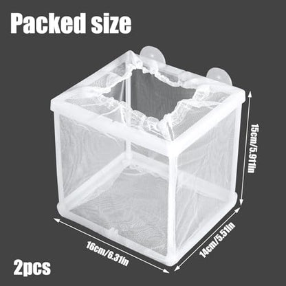 2pcs Fish Breeder Box for Aquarium, Plastic Mesh Fish Hatchery Tank with Suction Cups Fry Incubator Net for Guppy Clownfish Spawning & Juvenile Separation (White)