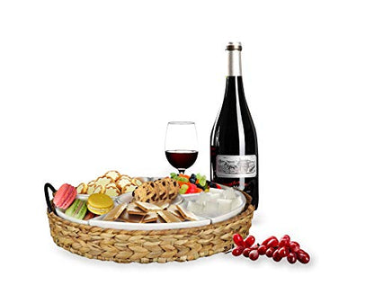 Ceramic Serving Tray, Food Tray 15.5 x 15.5 Inches,Divided Serving Platter with 6 Removable Dishes, Portable Handle Cattail Serving Bowls,Perfect for or Chips and Dip,Natural - color: Natural