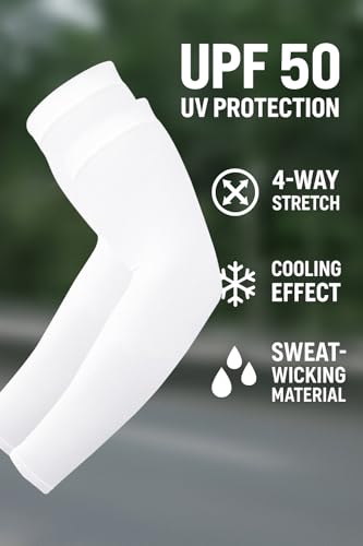 TZ Promise Women Men Sun UV Protection Arm Sleeves, Cooling Compression Arm Cover for Sports - color: White