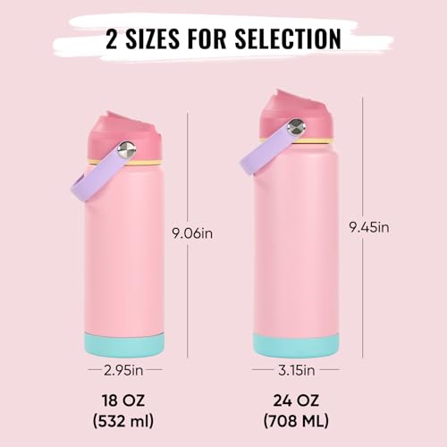 Fijinhom 24oz Insulated Stainless Steel Water Bottle, Wide Mouth Double Wall Vacuum, Silicone Straw, Sweat & Leak Proof, BPA Free Insulated Water Flask for Travel, Keep Cold 24h Hot 12h, Cherry - color: Cherry, size: 24 Ounces