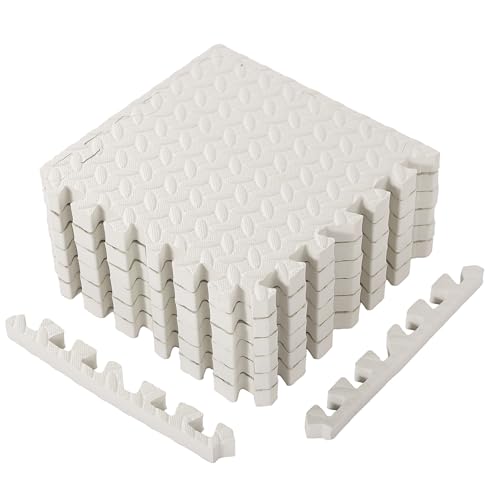 Arrowbash 12x12x1 Inch EVA Thick Interlocking Foam Floor Tiles Puzzle Exercise Mat Foam Mats for Home Gym Pets(White,12)