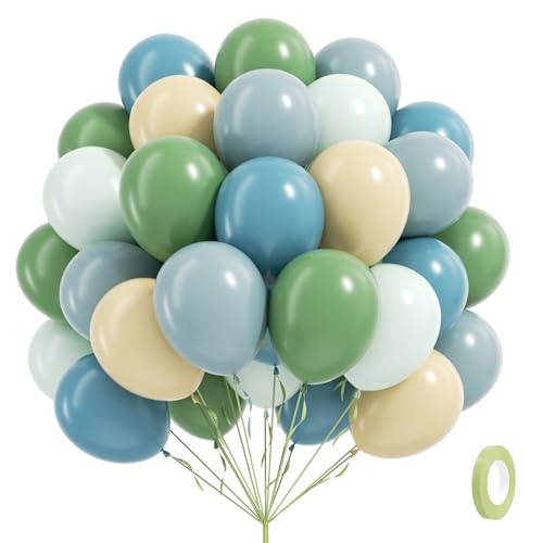 60pcs Blue and Green Balloons - Sage, Dusty Blue, Pastel Green, Nude for Bridal, Woodland, Birthday, Baby Shower Decorations - color: Dusty Blue Green