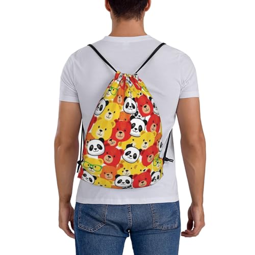 Cinch Sack Drawstring Backpack Cute Panda Bear, Waterproof Sports Bag for Basketball Soccer and Ball Storage - color: Pattern (374)