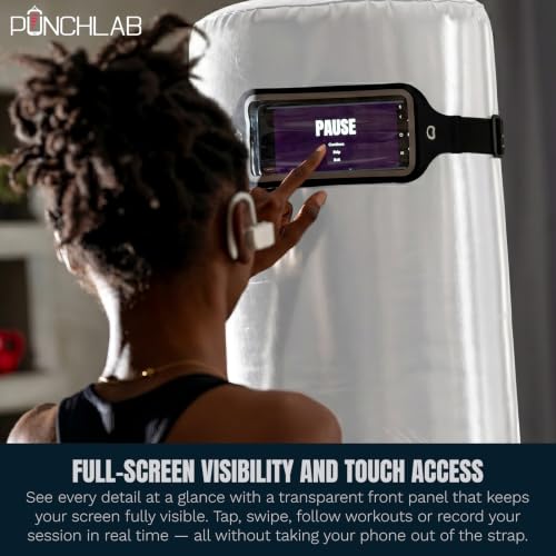 Boxing Phone Holder for Punching Bag – Heavy Bag Strap Mount with Punch Tracker, Fits All Hanging & Freestanding Bags, Works with PunchLab App (Free App Included)