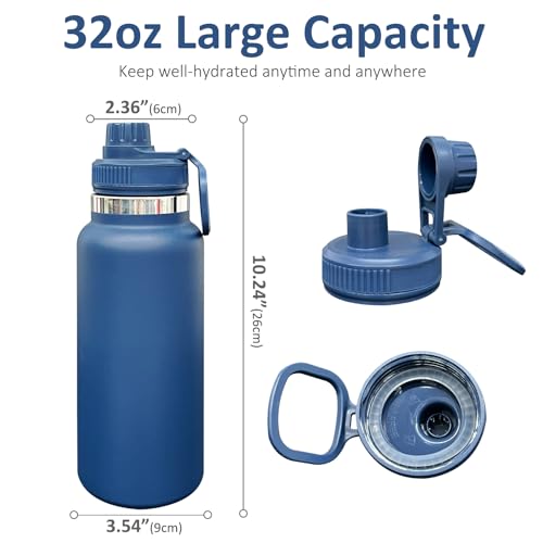 32 oz Insulated Water Bottle with Spout Lid - Double Wall Vacuum Sports Water Bottle - Powder Coated Cup for Gym Camping Hiking(Navy,1 pack) - color: Navy
