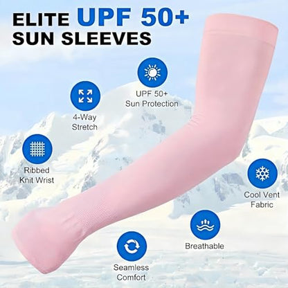 Cooling Arm Sleeves with Thumb Hole for Men & Women, UV Sun Protection Compression Sleeves for Outdoor - color: Light Pink