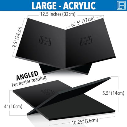 Large Black Acrylic Book Stand, 12.5" x 9.5" x 5.5”, Acrylic Book Holder, Open Bookstand for Display and Reading Cookbooks, Art Books, Bibles, Magazines - Home and Office - color: Black, size: Large