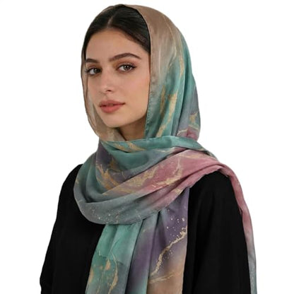 Hijab Scarf for Women Fashion Printed Modal Hijab Head Wrap Scarves Lightweight Long Scarf Shawls - color: Watercolor J