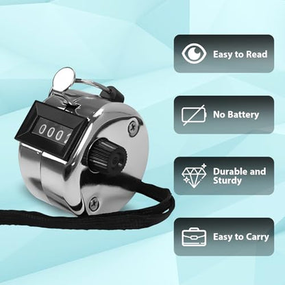 6 Pack Clicker Counter, Hand Tally Counters, 4 Digit Display Clicker | with Black Nylon Lanyard, Pitch Counter for Knitting, Coaching, Golf, Lap, Fishing, Umpire, Baseball, Row Sport - color: Silver Color