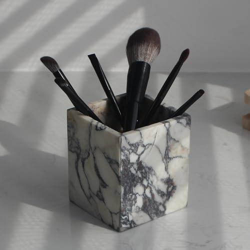 Genuine Calacatta Viola Marble Toothbrush Holders for Bathroom, Natural Marble Makeup Brush Holder Countertop Organizer - color: Calacatta Viola