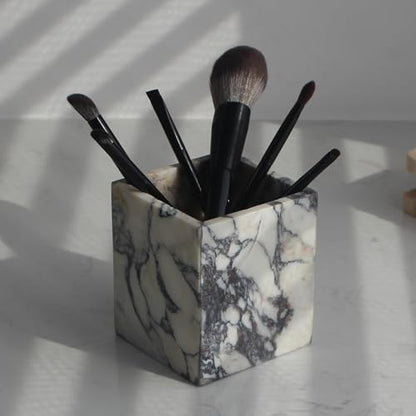 Genuine Calacatta Viola Marble Toothbrush Holders for Bathroom, Natural Marble Makeup Brush Holder Countertop Organizer - color: Calacatta Viola