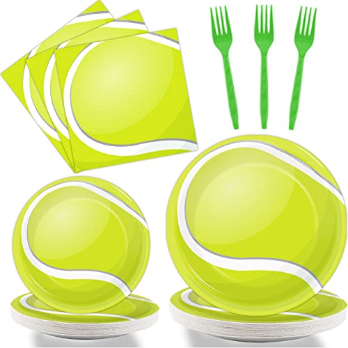 96 Pcs Tennis Party Plates Napkins Tableware Set Tennis ball Supplies Disposable Dinnerware Sports Birthday Decoration Favors for Baby Shower Brithday Party, 24 Guests - style: Tennis Birthday Party