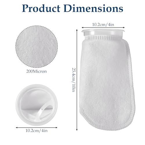 6 Pcs Filter Sock 4 Inch Ring by 10 Inch Long 200 μm, Felt Aquarium Filter Bags for Freshwater Saltwater Aquariums Fish Tank, Sump Filter Socks, Use in Overflows