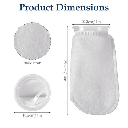6 Pcs Filter Sock 4 Inch Ring by 10 Inch Long 200 μm, Felt Aquarium Filter Bags for Freshwater Saltwater Aquariums Fish Tank, Sump Filter Socks, Use in Overflows