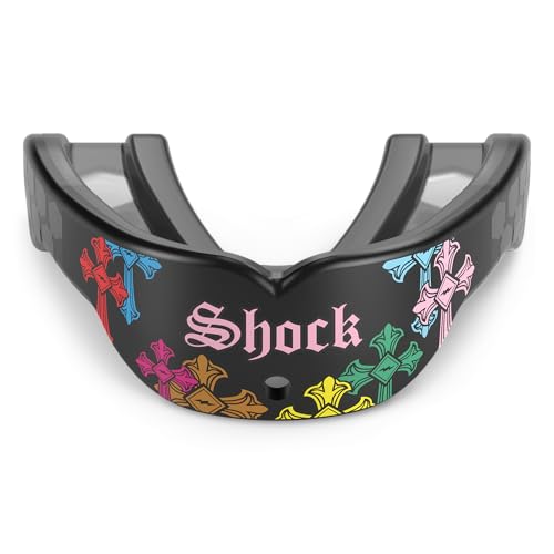 Shock Doctor 마우스 가드 스포츠, 하키, 라크로스, 야구, 레슬링 머트가드, 젤 맥스 튼튼한 보호 및 맞춤형 핏, 스트랩이 있는 축구 마우스 가드, 성인 및 청소년 마우스 가드 - color: 블랙 디바인 드립, size: 청소년