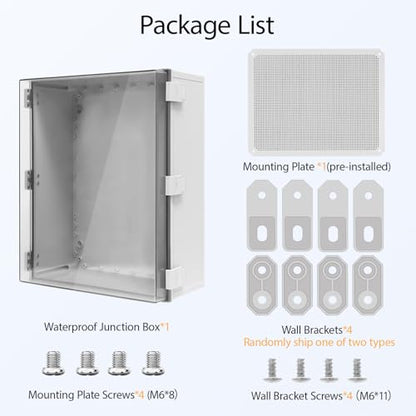 Electrical Box IP65 Waterproof ABS Plastic Enclosure Outdoor and Indoor Project Box Hinged Clear Cover with Mounting Plate Wall Brackets, Outer Dimension 19.7"x 15.7" x 7.9" - size: 19.7"x 15.7" x 7.9" (1pc)