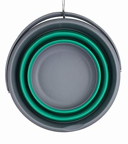 SAMMART 5.5L (1.4 Gallon) Collapsible Plastic Bucket - Foldable Round Tub - Portable Fishing Water Pail - Space Saving Outdoor Waterpot. (Dark Grey/Bluish-Green, 1) - color: Dark Grey/Bluish-green