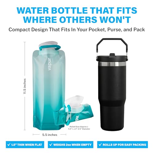 Vapur Collapsible Water Bottle with Carabiner - 34oz (1L), Malibu Teal - Flexible & Lightweight Water Bottle for Travel, Concert, Hiking, and Outdoor Adventures - BPA-Free, Dishwasher-Safe, Freezable - color: Malibu Teal